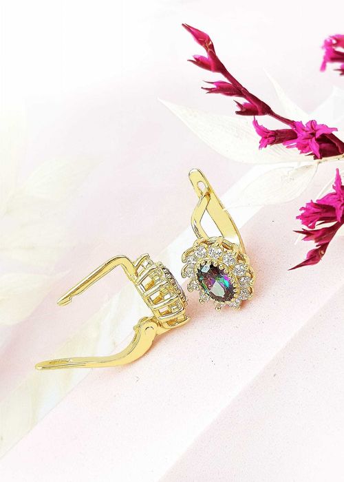 Złote kolczyki rozetki z mistycznym topazem pr. 585