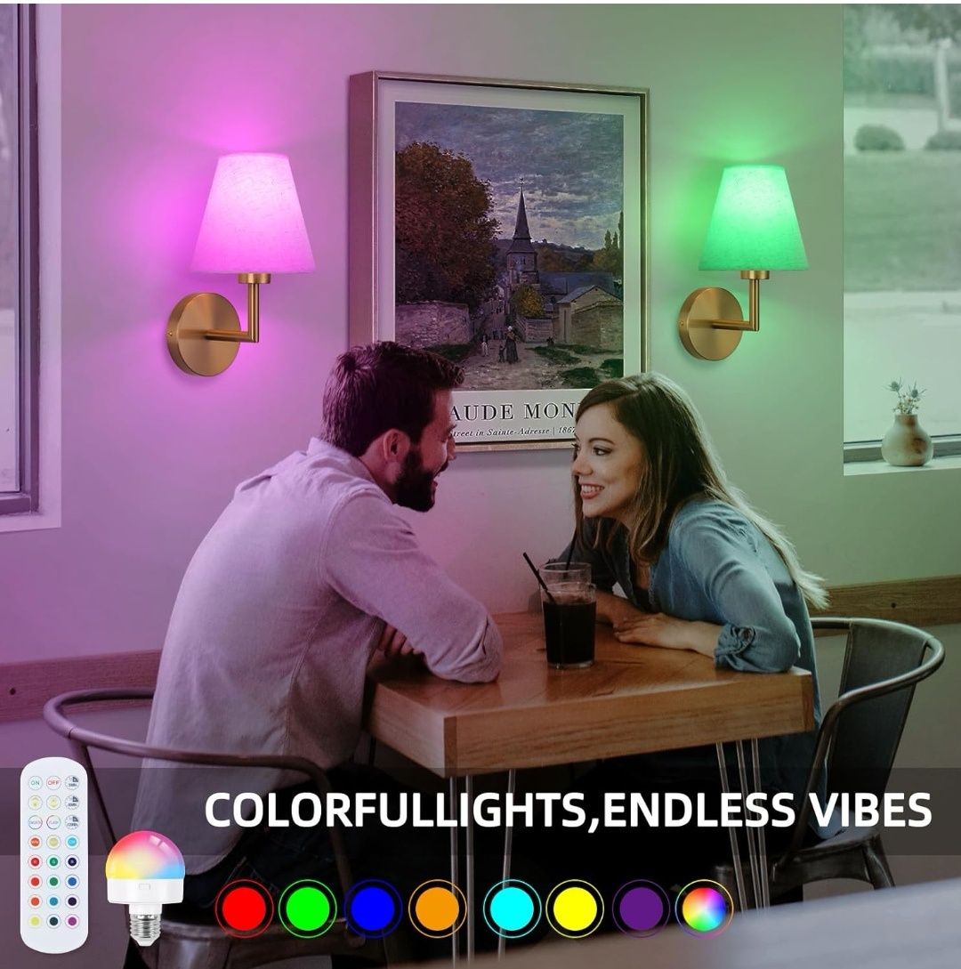 Złote kinkiety LED RGB 2 szt z pilotami i ładowaniem USB