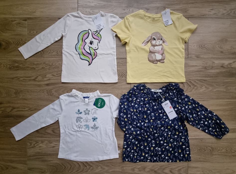 3 x Bluzka + 1 x Koszula dziewczynka rozm. 98/104 / H&M / Okaidi / Sin