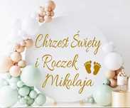 Naklejka Na Chrzest i Roczek Na Ściankę Koło 60cm Imię Stópki Złota