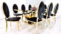 Jadalnia Glamour GOLD Stół NEXT + 8 krzeseł OVAL Premium