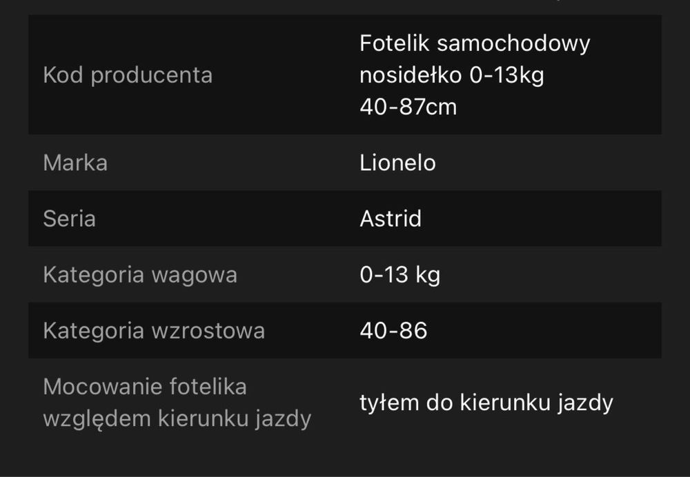 Fotelik Lionelo Astrid i-Size Black/Grey + Baza isofix i-Size Astrid