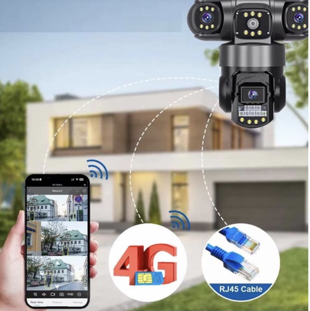 Камера V380Pro 3об 4G на SIMці камера 12MP 6K ВУЛИЧНА PTZ відеокамера