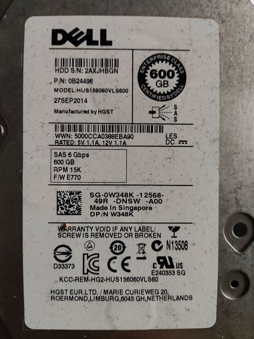 Discos SAS Dell 600Gb 3.5" 15k