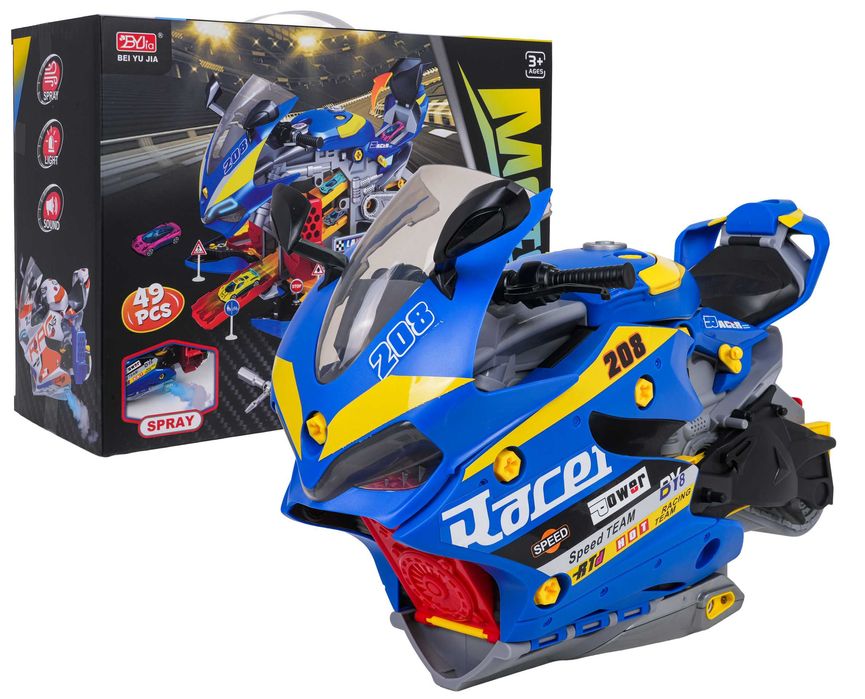 MEGA Parking Funkcja Dymu Motocykl Autka Resoraki Otwierane Boki D003