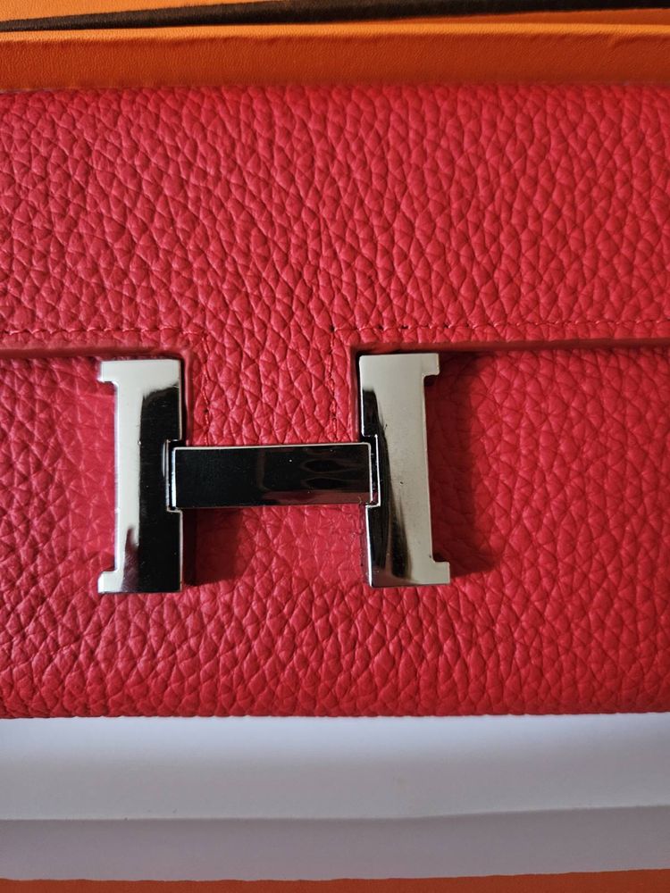 Женский брендовый кожаный кошелек Hermes Гермес красный в коробке