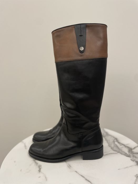 Жіночі високі шкіряні ботильйони, чорний коричневий колір, розмір 38