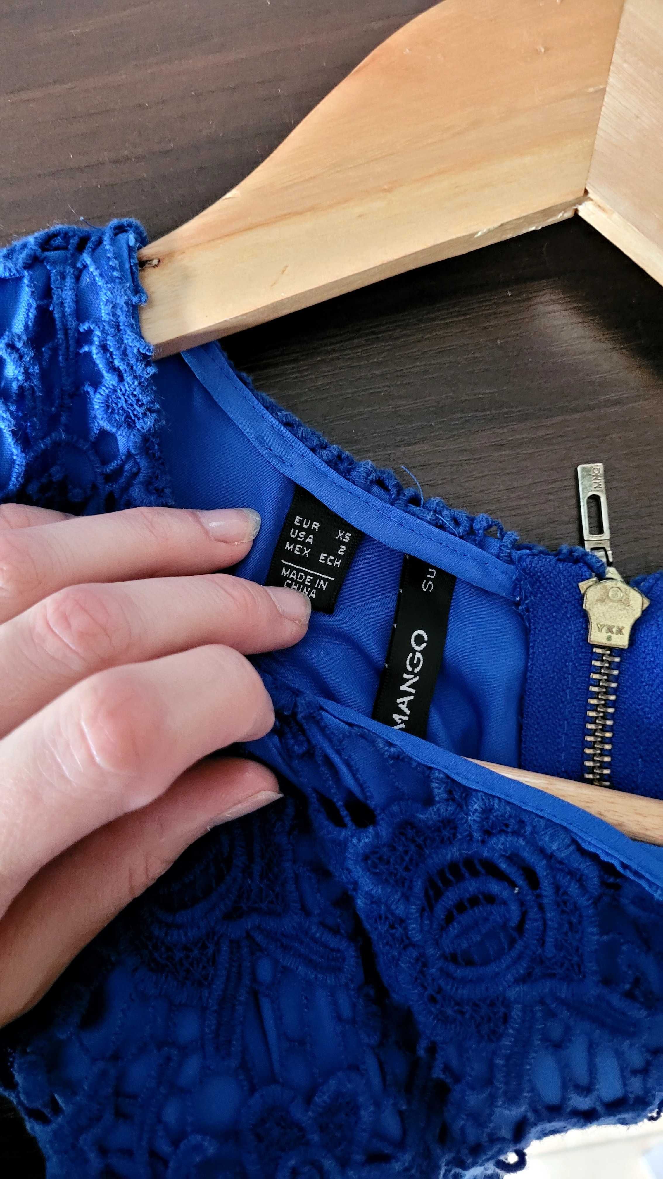 Chabrowa kobaltowa sukienka mini wyjściowa randka Mango 34 XS