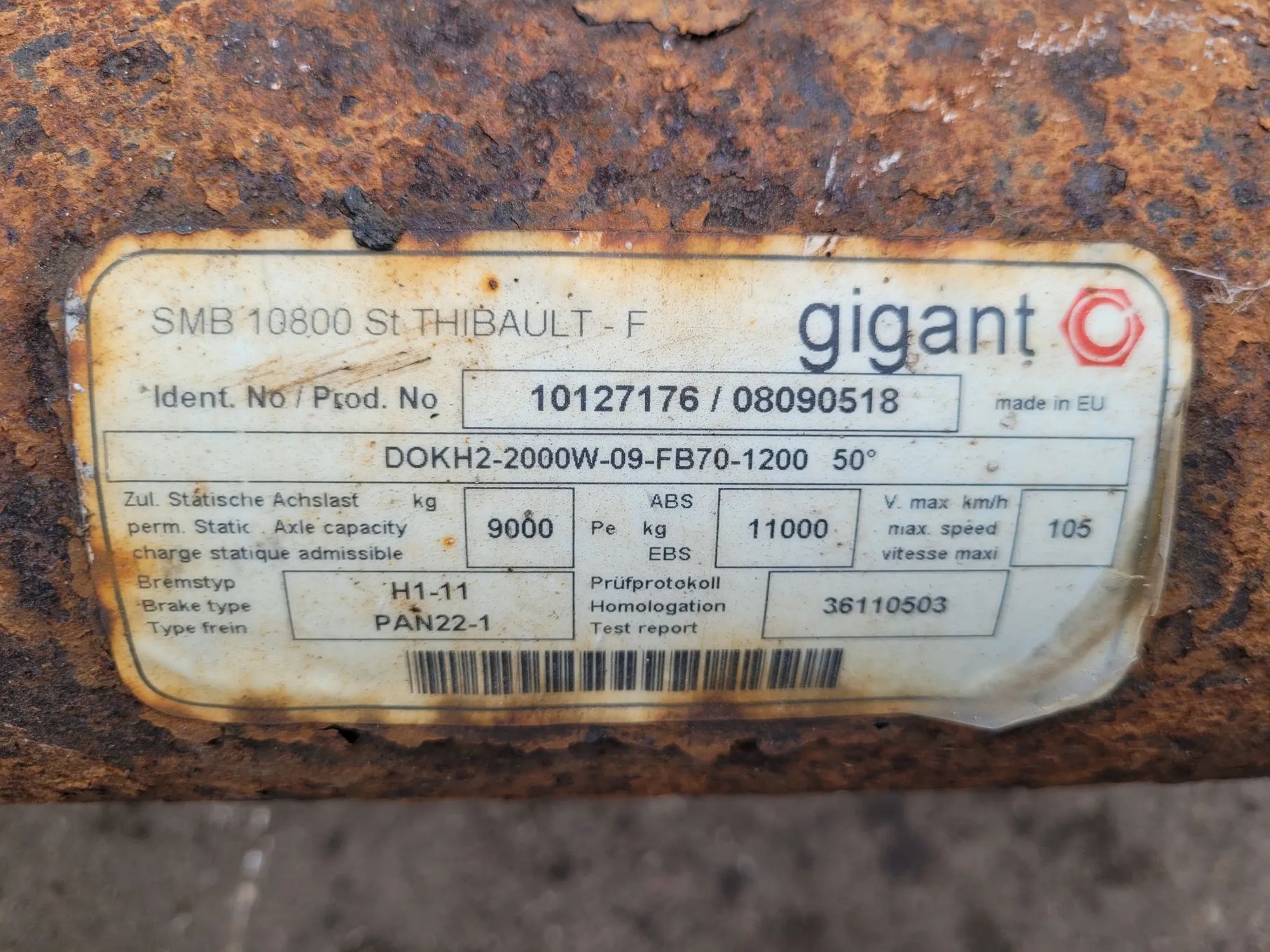 Oś osie do naczepy GIGANT SMB 10800  H1-11 PAN22-1