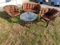 Zestaw mebli rattanowych – sofa, 2 fotele, stolik kawowy