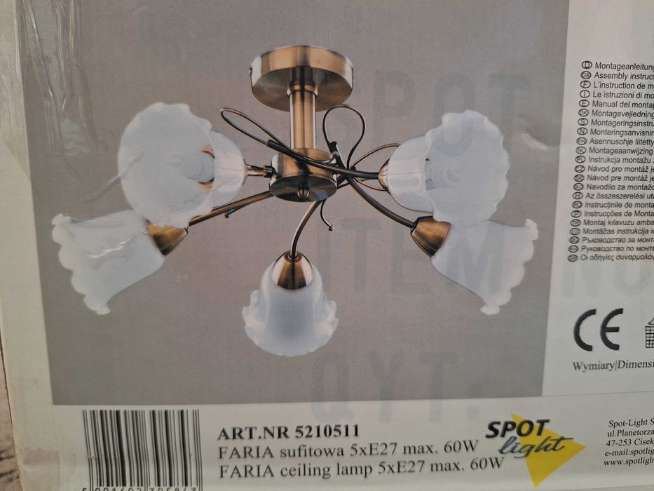 Lampa sufitowa nowa 5 punktowa biała E27