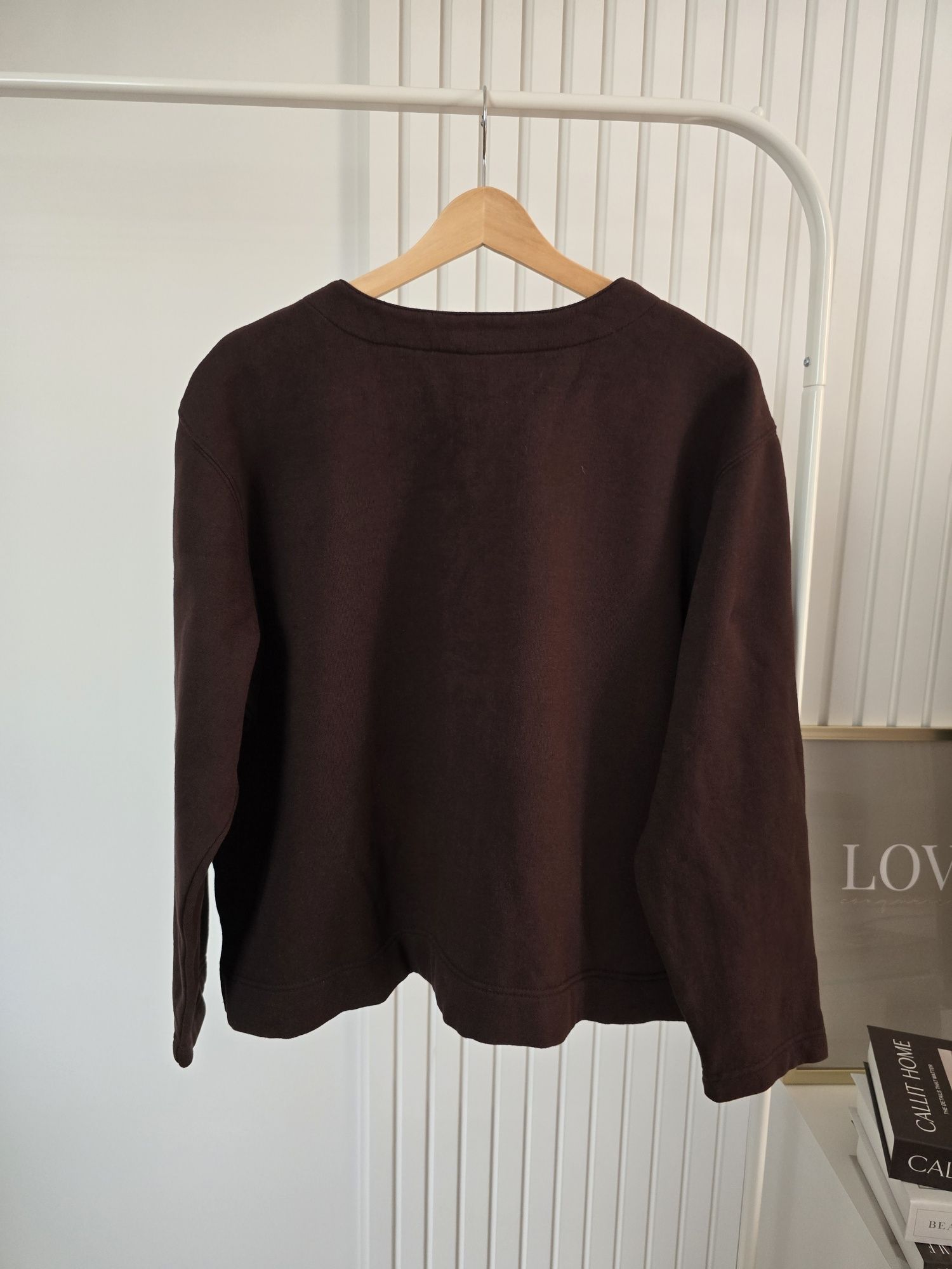 Bluza narzutka czekoladowa 42 XL plus size haftowana bdb vintage zapin
