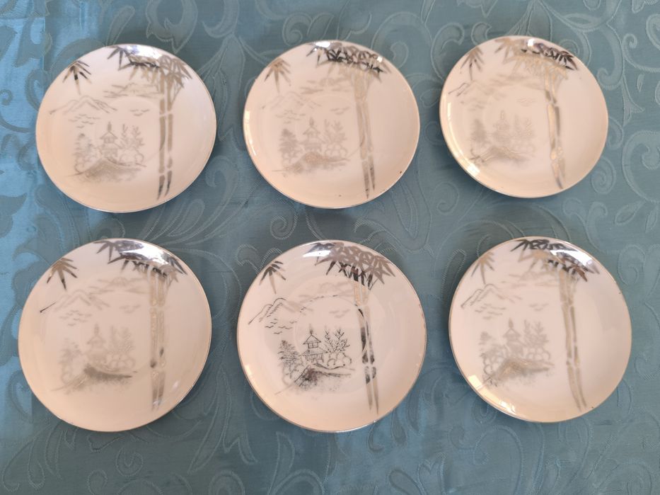 Conjunto de chá/café japonês vintage com litofania geisha porcelana