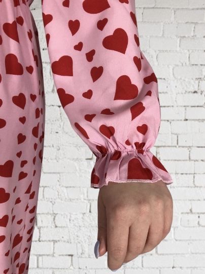 Nowa różowa sukienka midi ze wzorem w serca na co dzien plus size 4XL