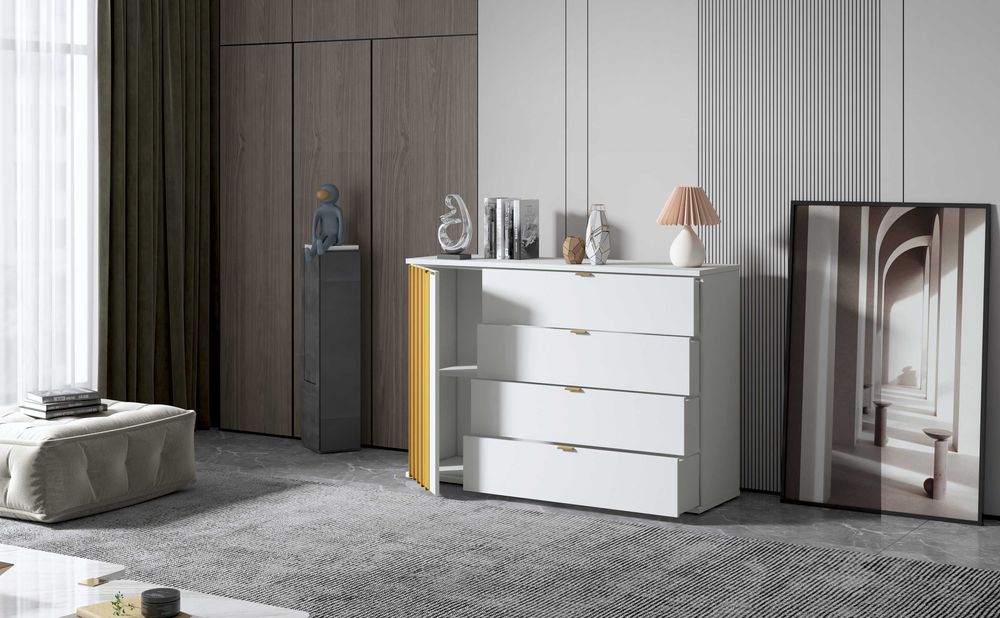 DUŻA komoda do salonu CZARNE złote uchwyty lamele 120 cm z szufladami