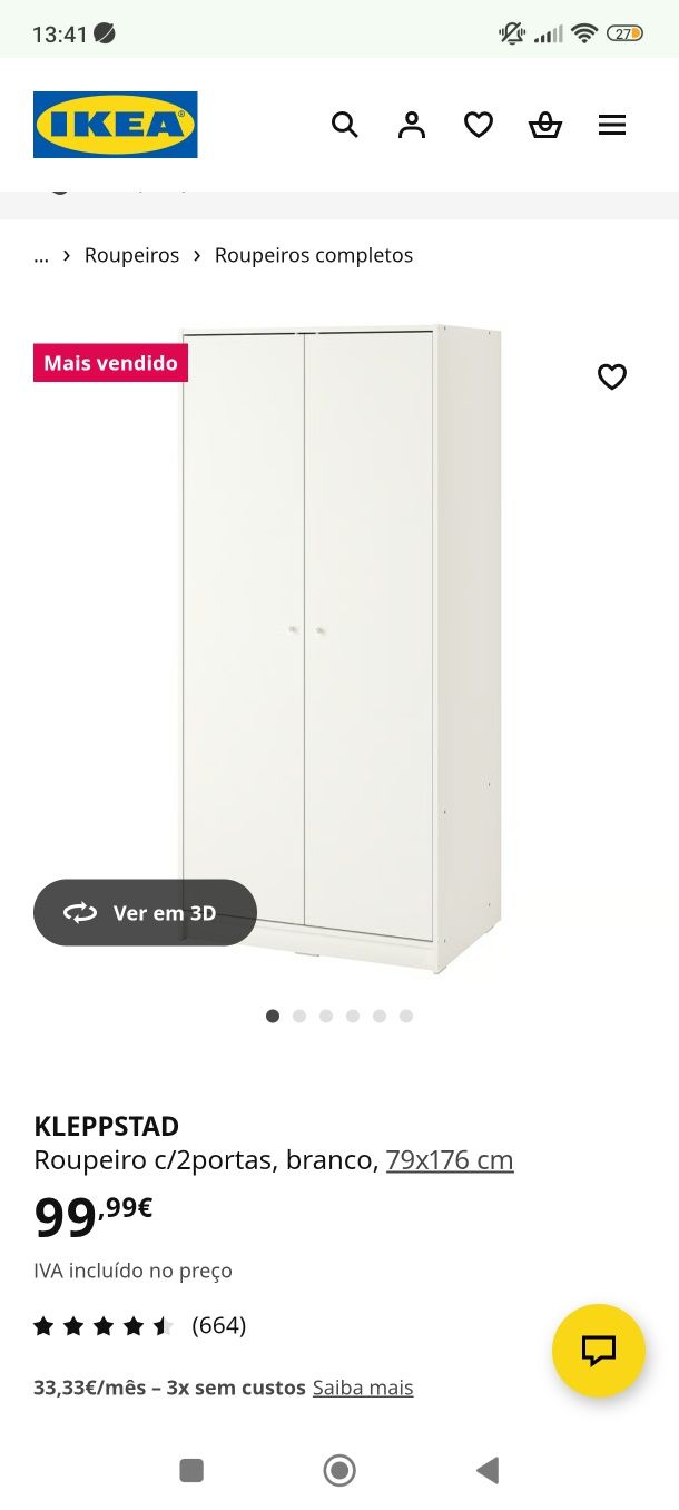 Roupeiro Ikea Kleppstad 2 portas