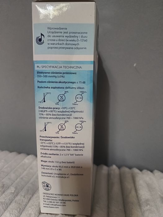 Nowy elektryczny aspirator Haxe do nosa odciągacz kataru