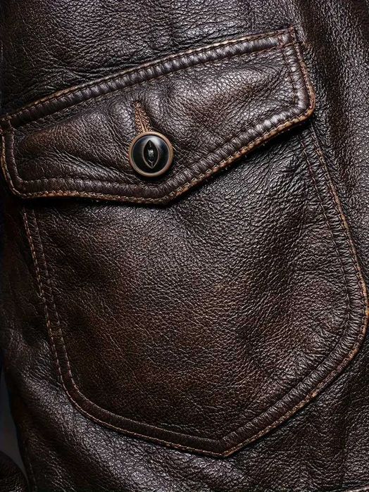 Męska kurtka vintage, brązowa kurtka typu bomber z zapięciem na guziki