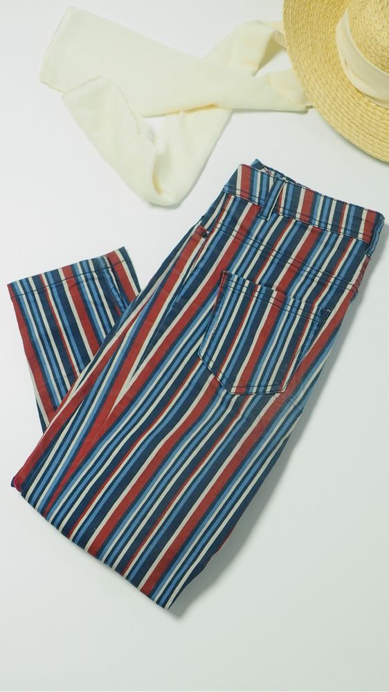 Jeansowe spodnie cropp w paski kolorowe z wysokim stanem Rozmiar 34 xs