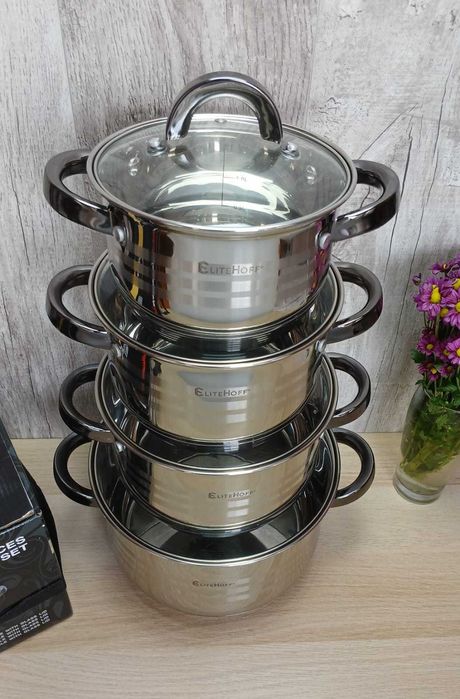 4szt. 6L; 3,5L; 2,5L, 1,8L Soliny Zestaw Garnków z czarnymi Uchwytami