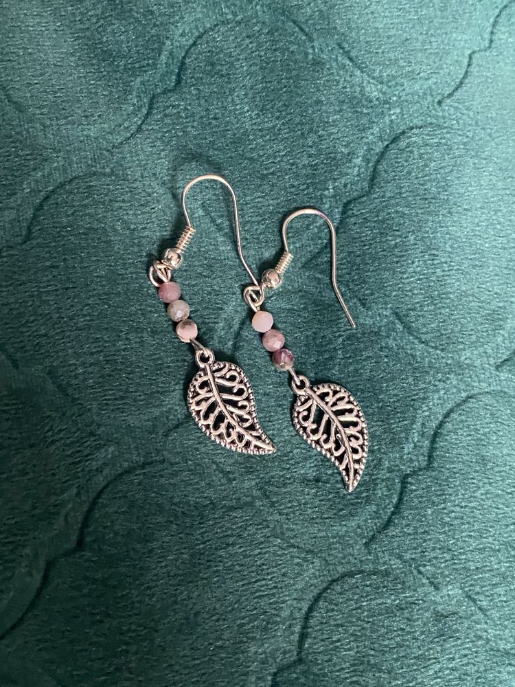 Handmade kolczyki liście jaspis zebra