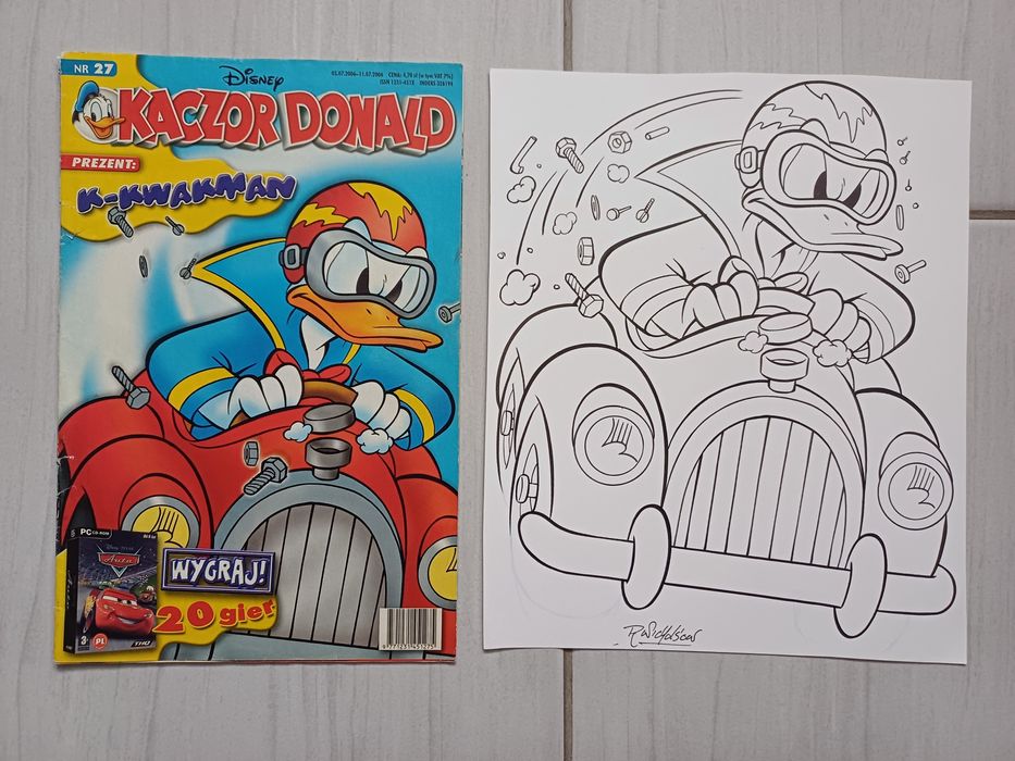 Kaczor Donald szkic okładki + autograf Ray Nicholson