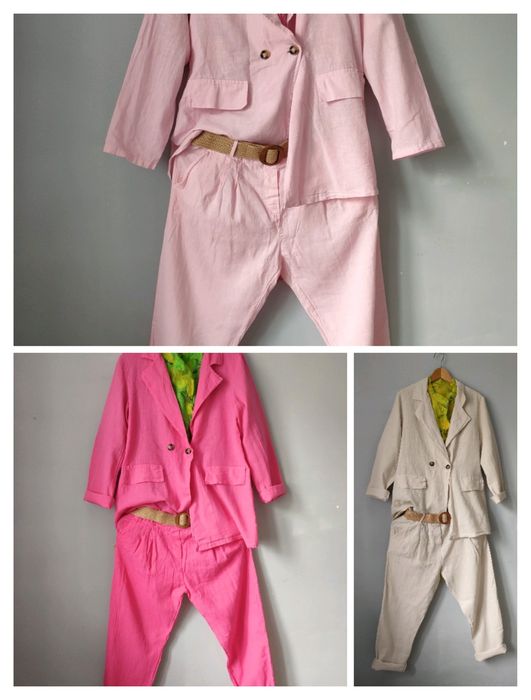 Garnitur len bawełna lniany żakiet chinosy  komunia wesele lato upały