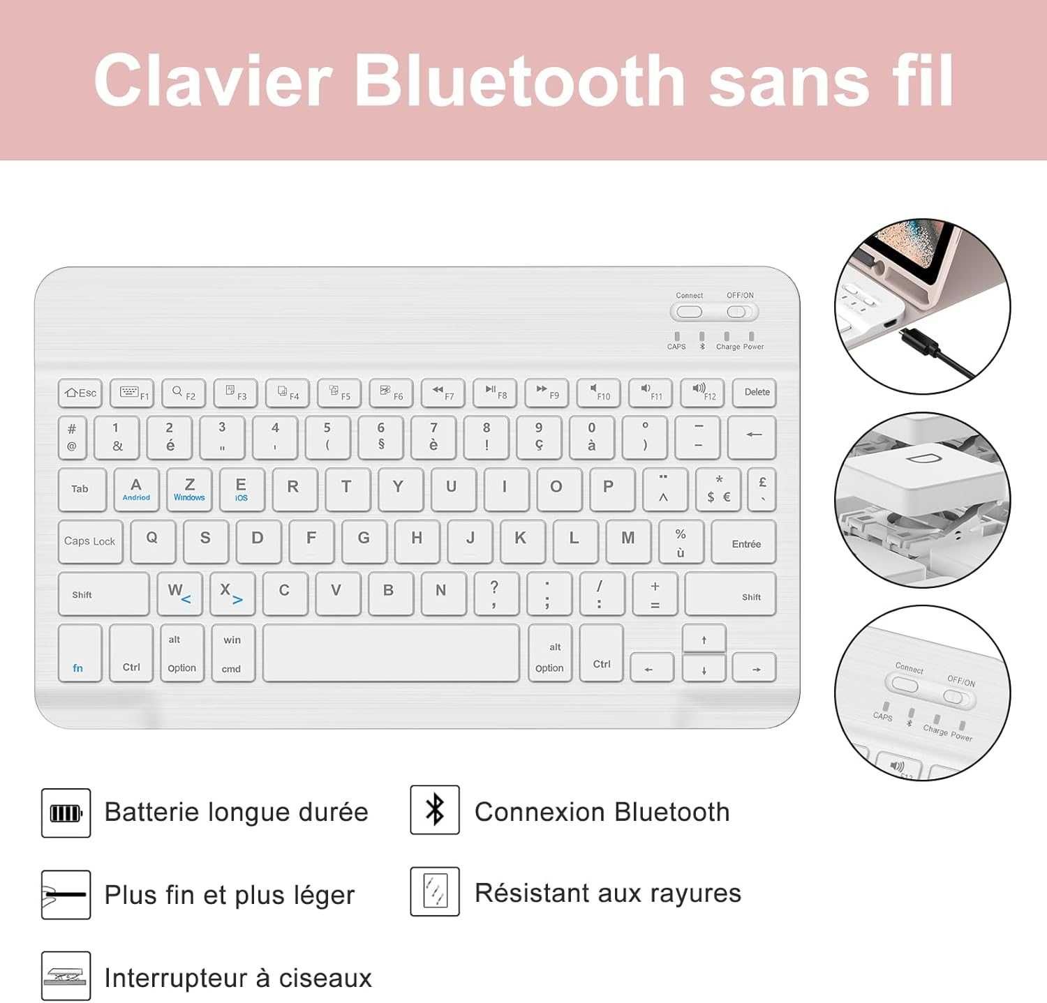 JADEMALL etui klawiatura LED RGB do Samsung Galaxy Tab A9 Plus różowe