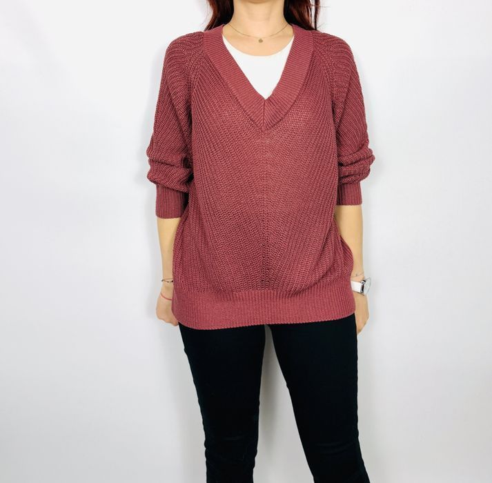 Sweter z dekoltem V w kolorze marsala L 40 Lindex