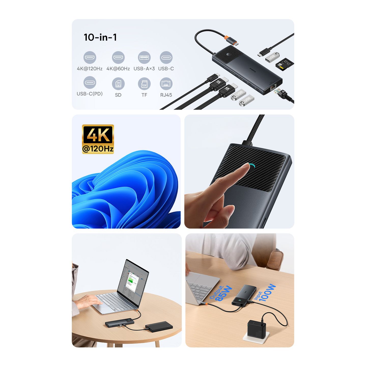 10w1 HUB Adapter USB-C do USB-C PD / 3x USB-A / 2x HDMI / RJ-45 /