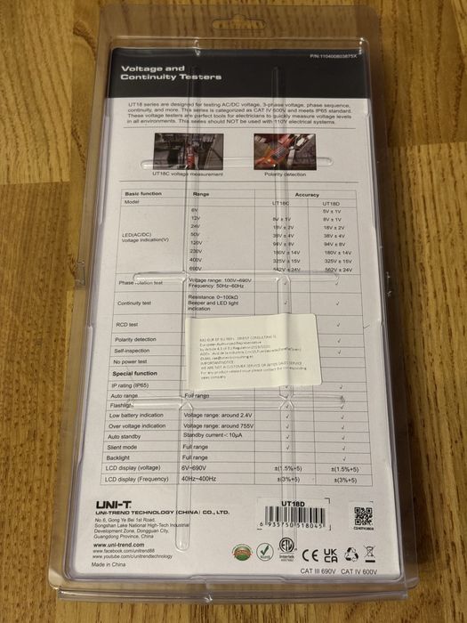 Próbnik napięcia i faz UNI-T UT18D