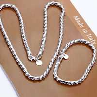 Srebrny komplet biżuterii unisex naszyjnik bransoletka łańcuszek