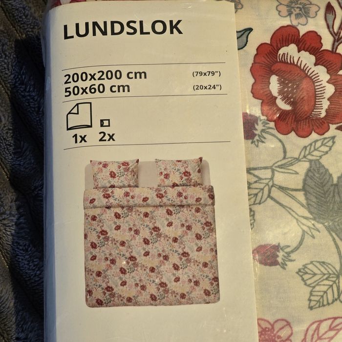 IKEA LUNDSLOK Komplet pościeli 200x200/50x60 Kwiaty