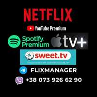 БЕЗ ПРЕДОПЛАТ Netflix Premium 4K sweet tv Spotify максимальні підписки