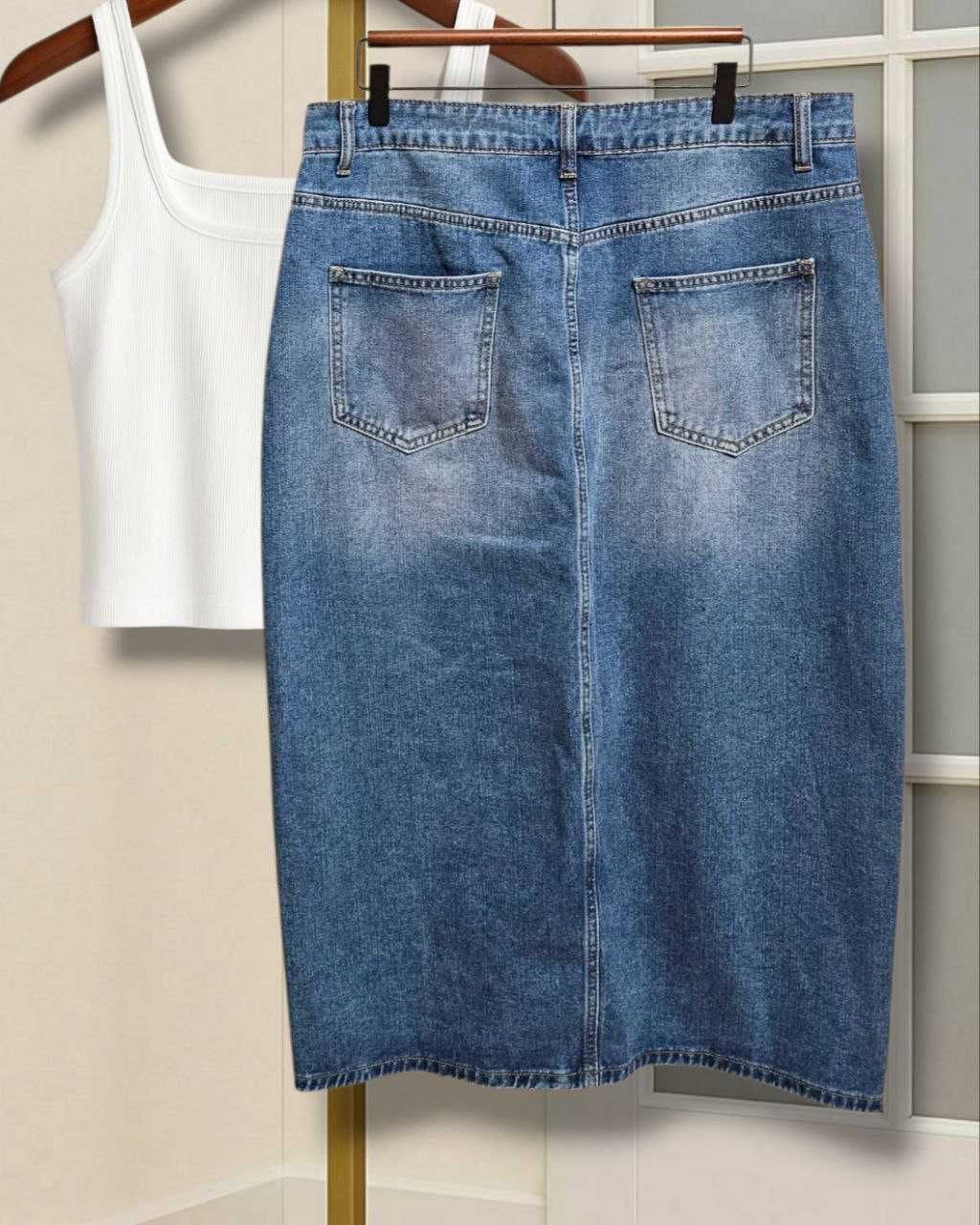 Джинсовая длинная юбка с разрезом SHEIN Curve, р. XL/2XL
