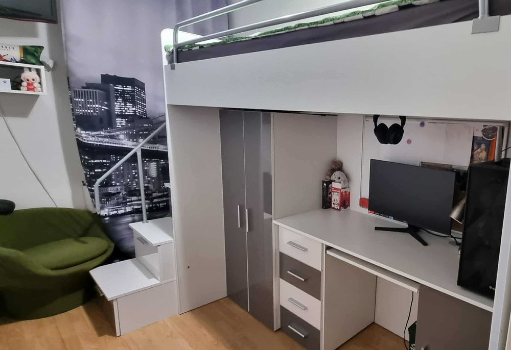 Łóżko piętrowe Raj 4 z biurkiem / meblościanka