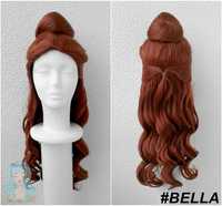 Bella Piękna i Bestia peruka z koczkiem brązowa lokowana ruda cosplay