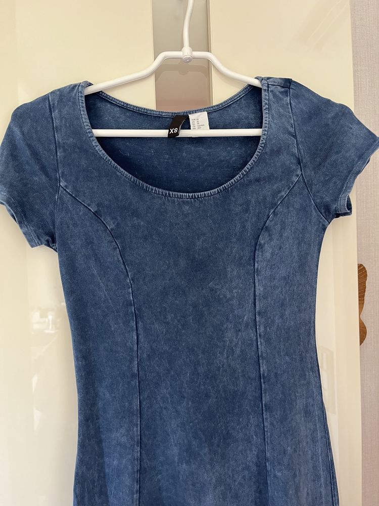 sukienka mini basic jeans H&M XS 34 xxs 32 z rękawkiem petite