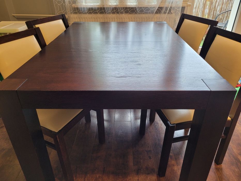 Stół jadalnia salon wenge 95x140 6 krzeseł krzesła  wenge ecru