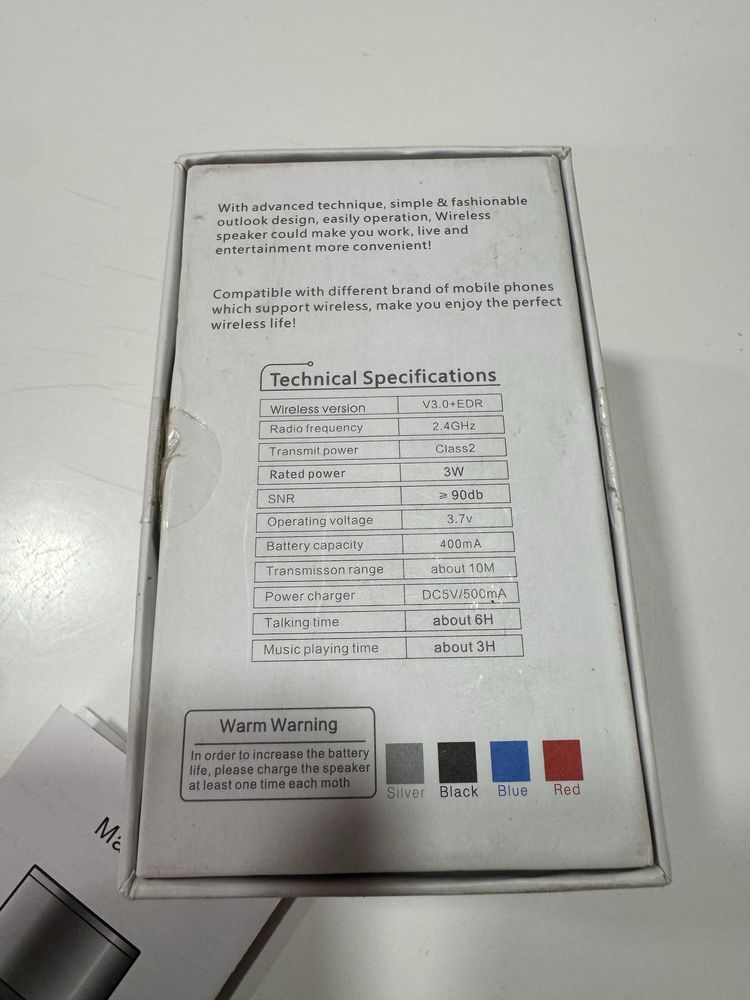 Glosnik Bluetooth 90db START SJSW kieszonkowy maly srebrny NOWY