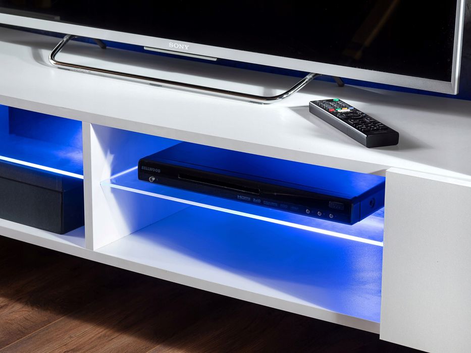 Pan Igiełka Szafka RTV LED Połysk Mat Czarny Biały Dąb Wotan Loft