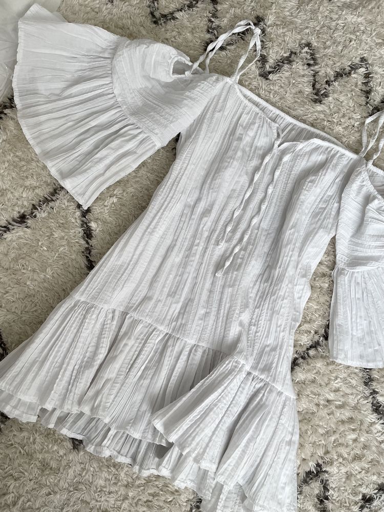 Sukienka biała boho z falbanami oversize 100% bawełna