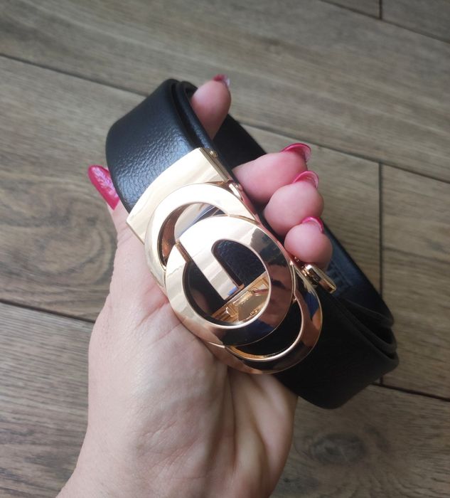 Czarny damski pasek złota klamra 130 cm długi