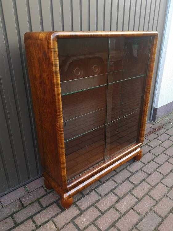 Witryna Serwantka Biblioteka ART-DECO Orzech Stara Antyk Po Renowacji.