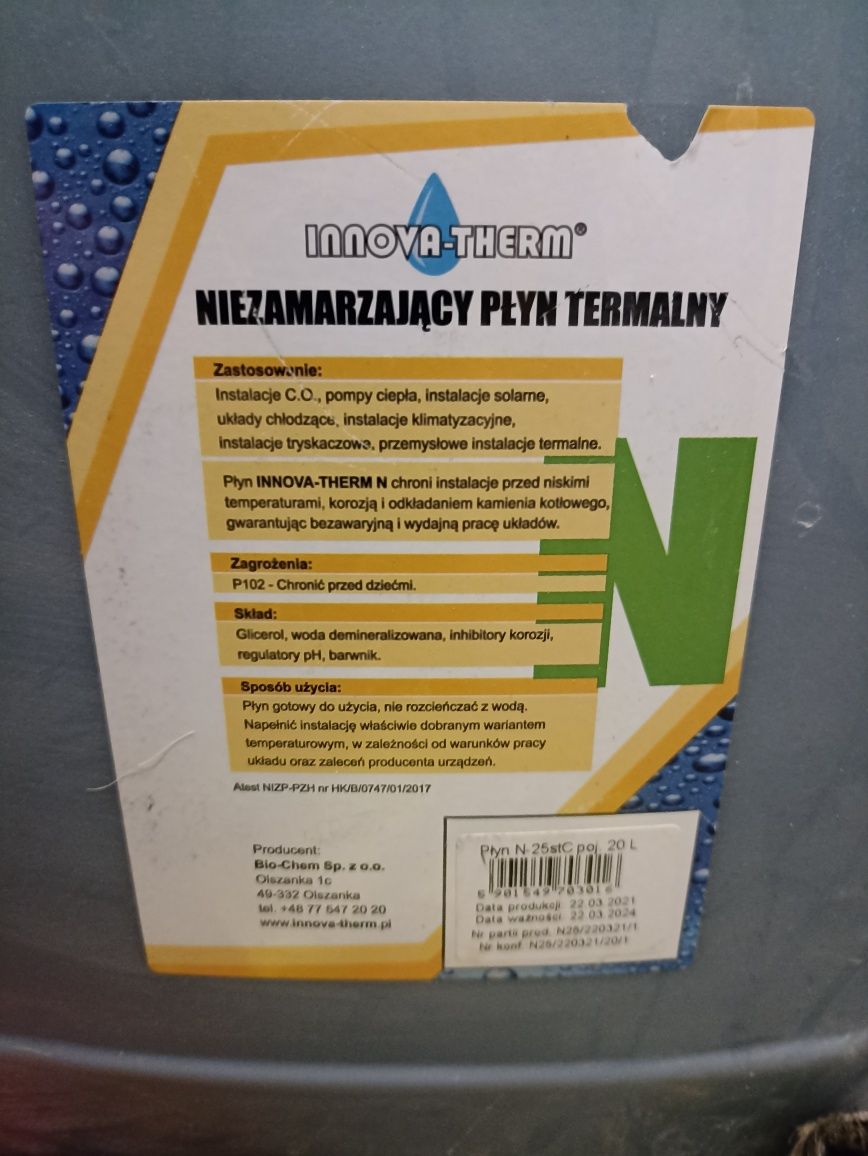 Płyn niezamarzający glikol do -25 stopni, kolektory, pompa ciepła