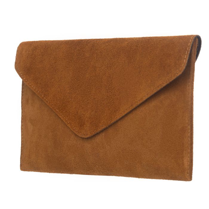 VERA PELLE torebka zamszowa kopertówka listonoszka V646 c.brązowa
