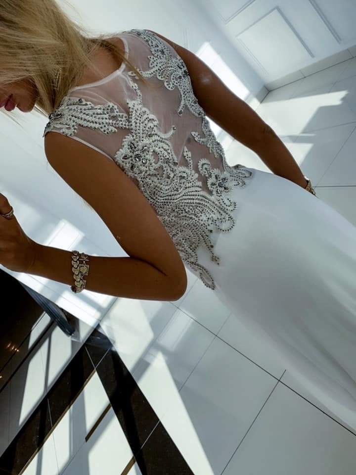 Suknia ślubna sukienka biała 40/42/L/XL nowa długa maxi cyrkonie