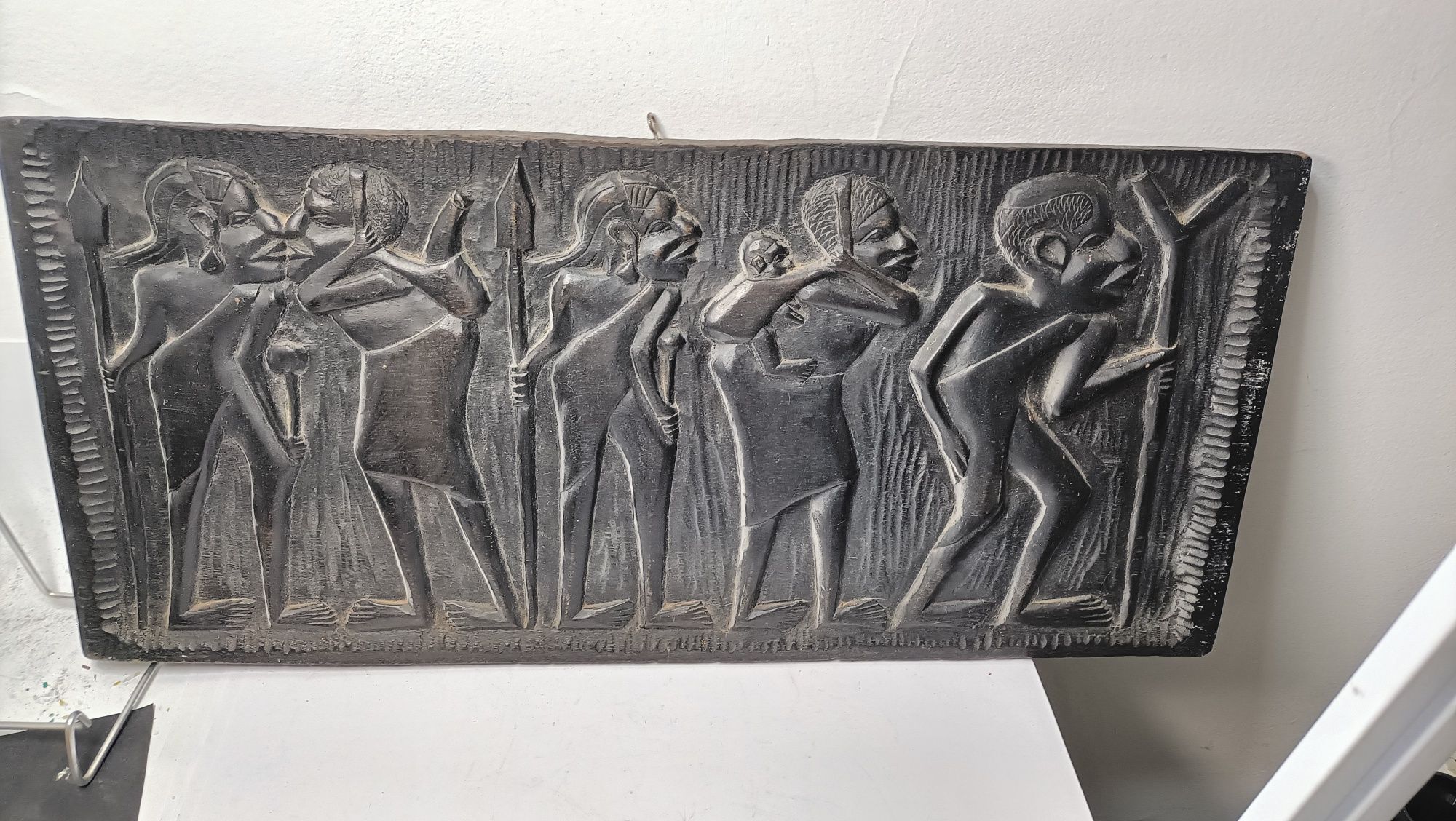 Duży panel drewniany płaskorzeźba drewno afrykańskie vintage