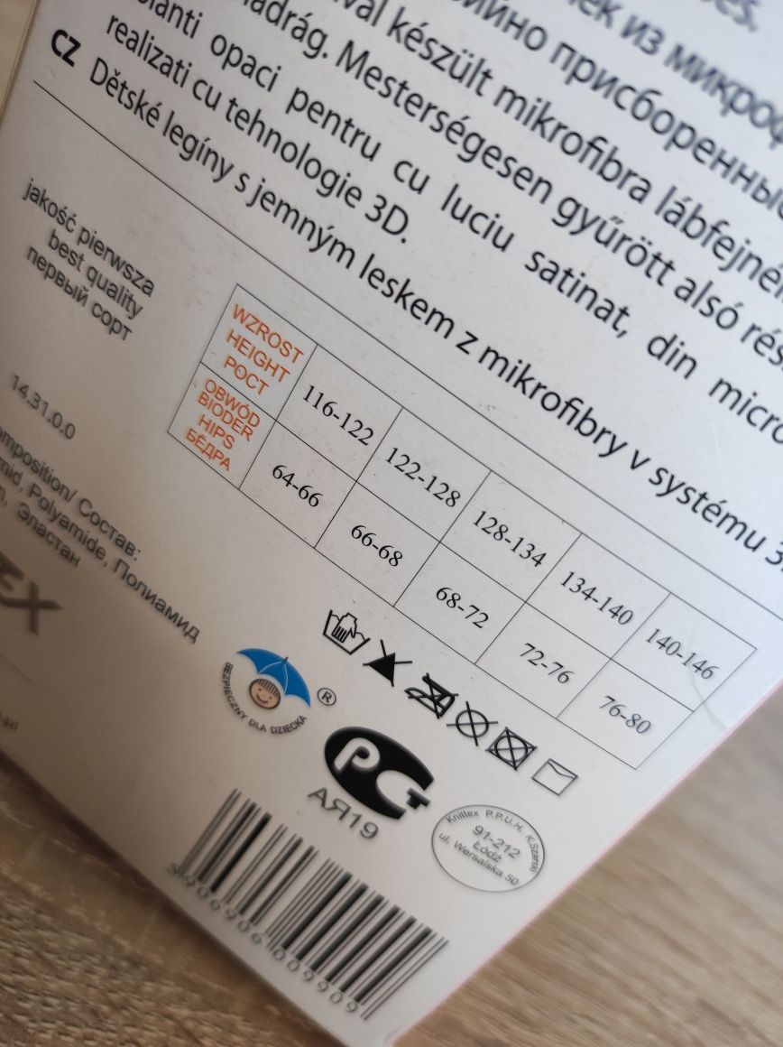 Legginsy dziewczęce z mikrofibry w systemie 3D 140-146 Lawenda