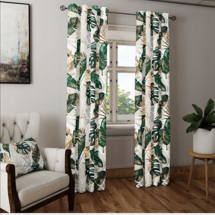 Komplet zasłon liście monstery 140x250 na przelotkach